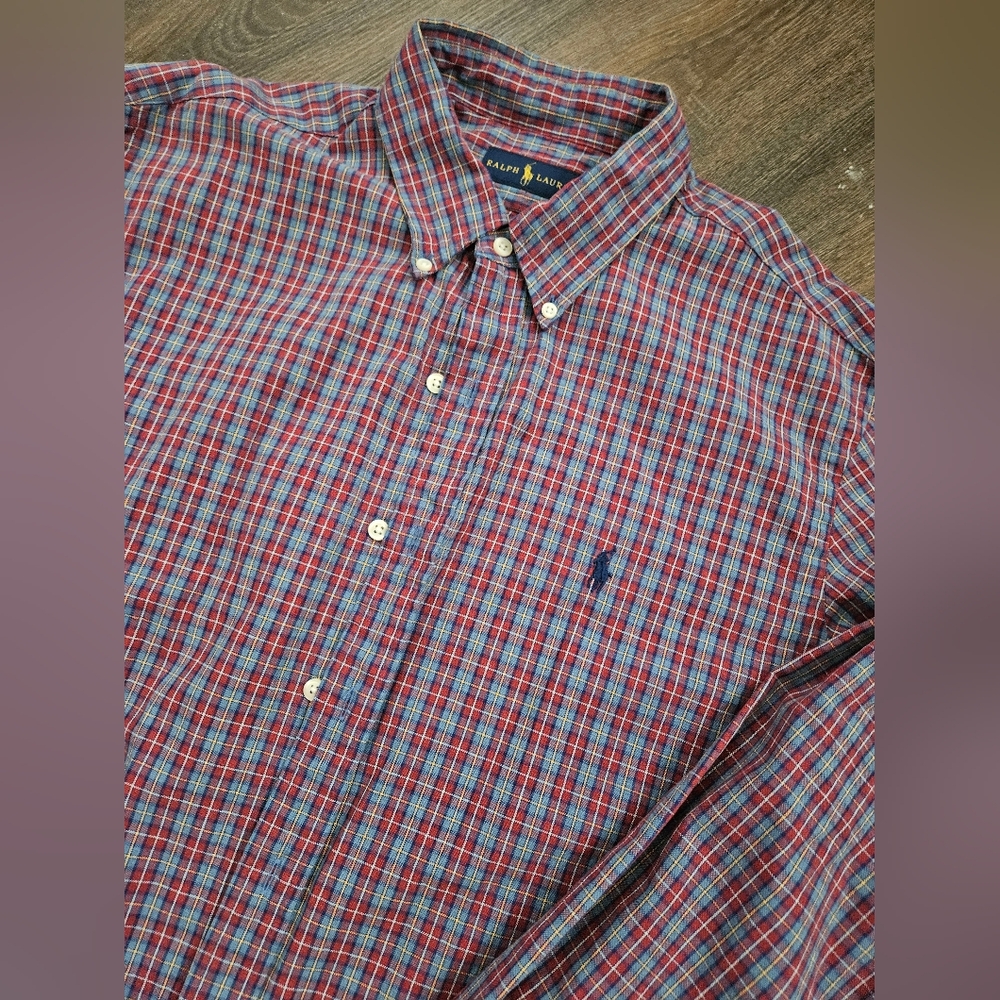 Ralph Lauren Button Down Shirt Men's XL Plaid Red Blue Long Sleeve Pony GUC